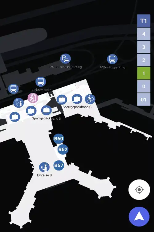 Karten Maps Terminal 1 mit Ebene 1 und Gates B am Flughafen Frankfurt Airport FRA