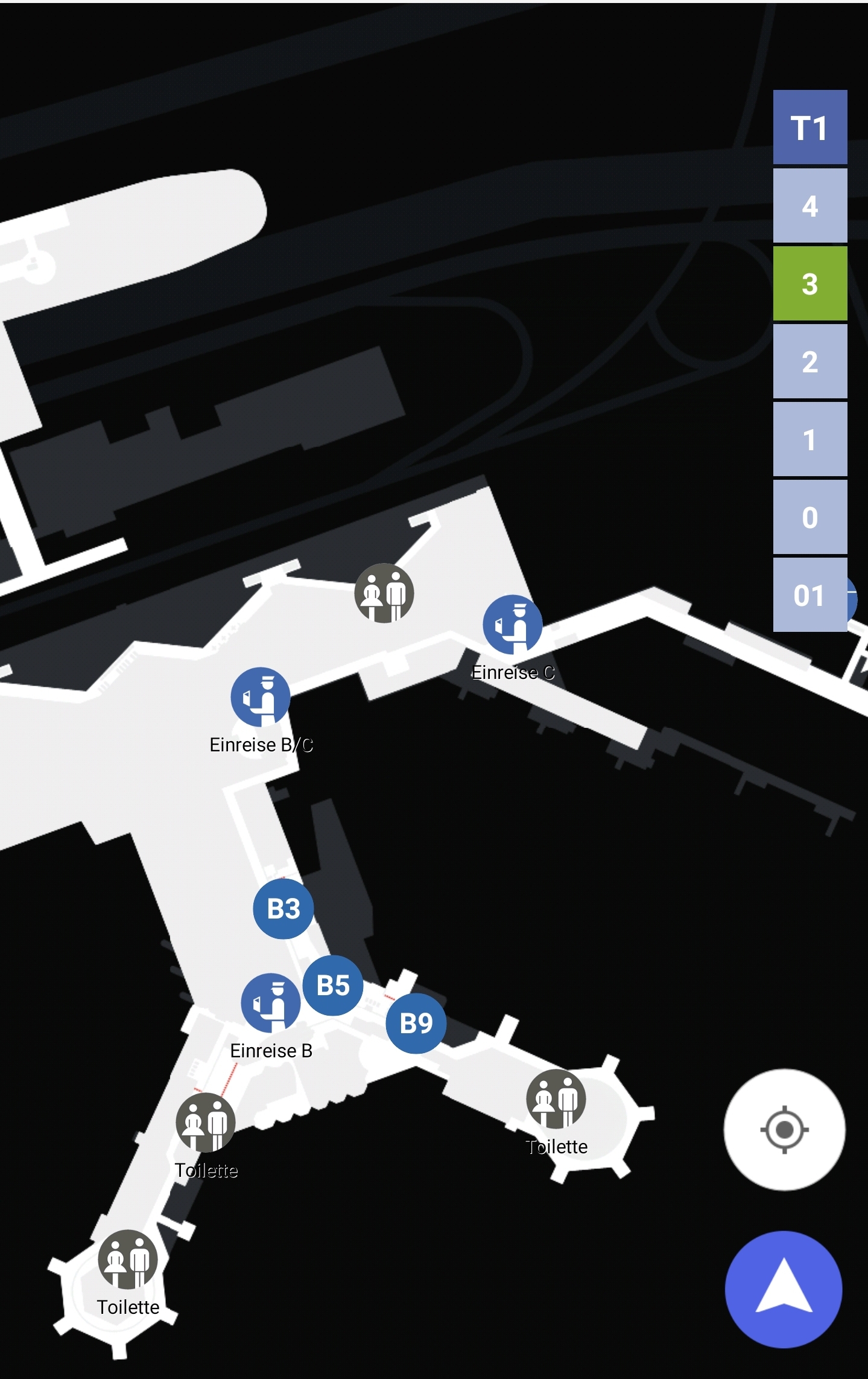 Karten Maps Terminal 1 mit Ebene 3 und Gates B am Flughafen Frankfurt Airport FRA
