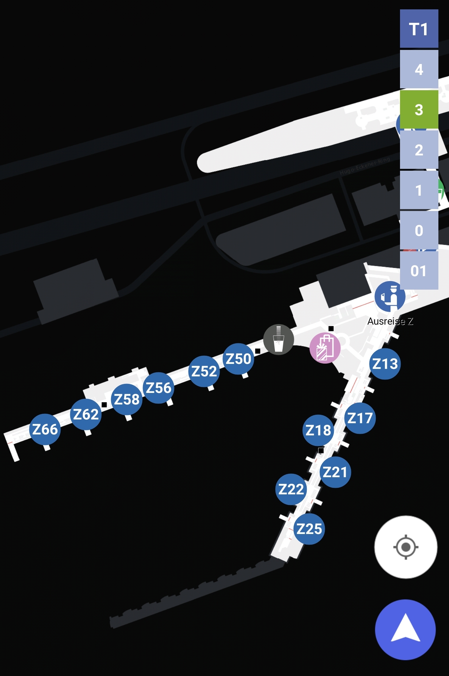 Karten Maps Terminal 1 mit Ebene 3 und Gates Z am Flughafen Frankfurt Airport FRA